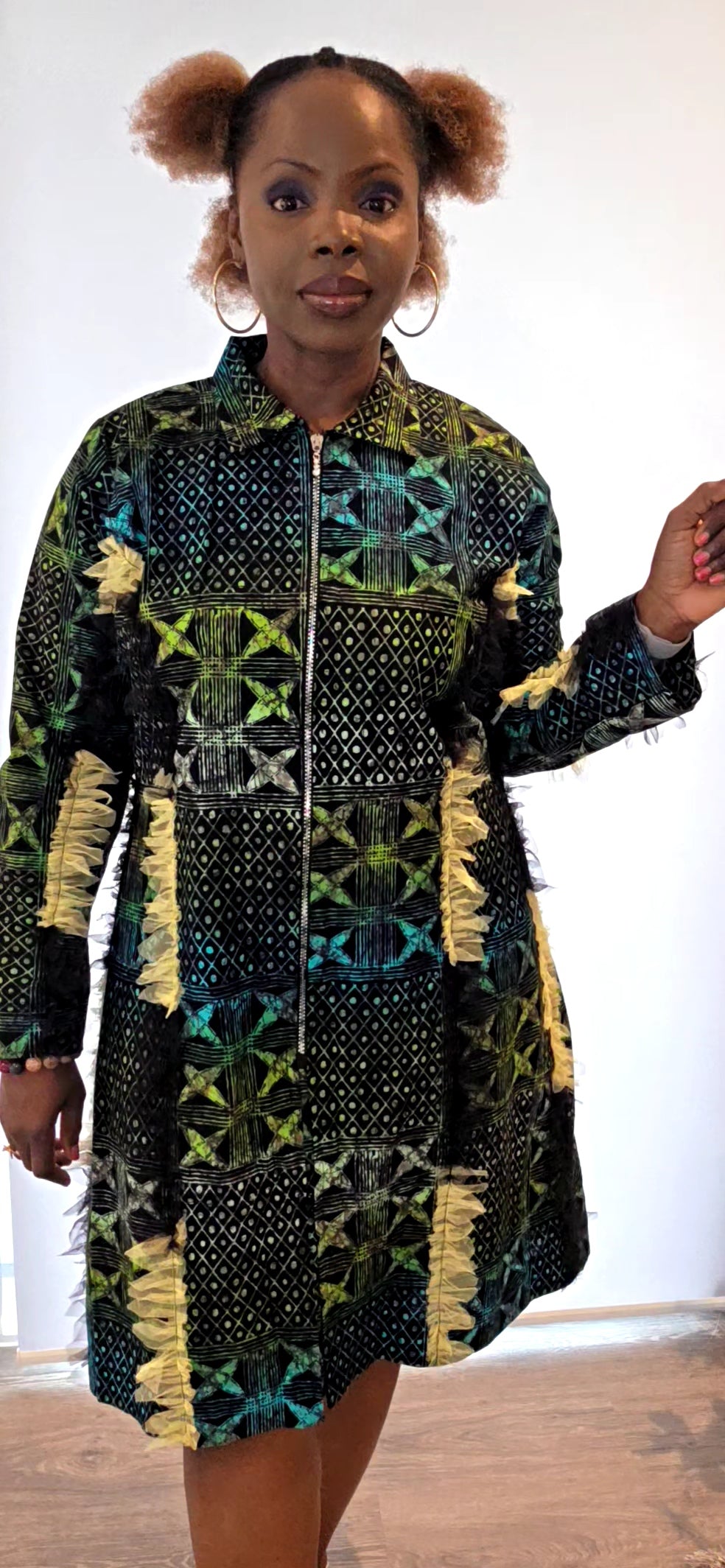 Adanna - Big Adire Suit-like Design Dress with Tulle Design