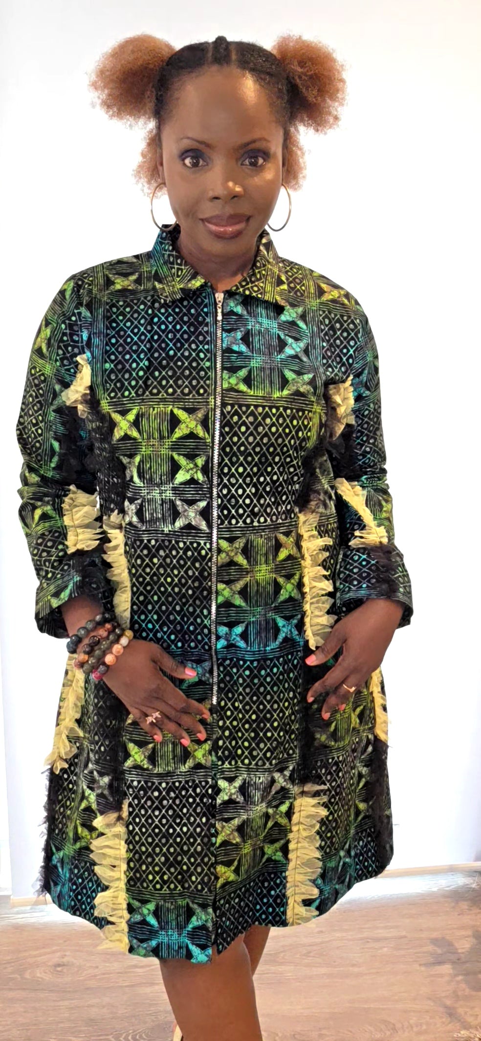 Adanna - Big Adire Suit-like Design Dress with Tulle Design