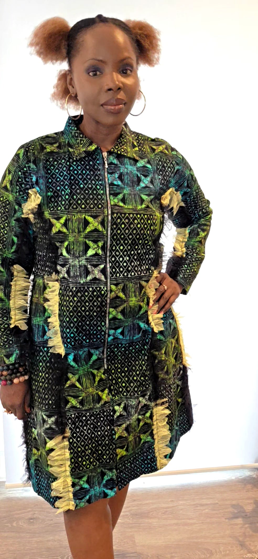 Adanna - Big Adire Suit-like Design Dress with Tulle Design