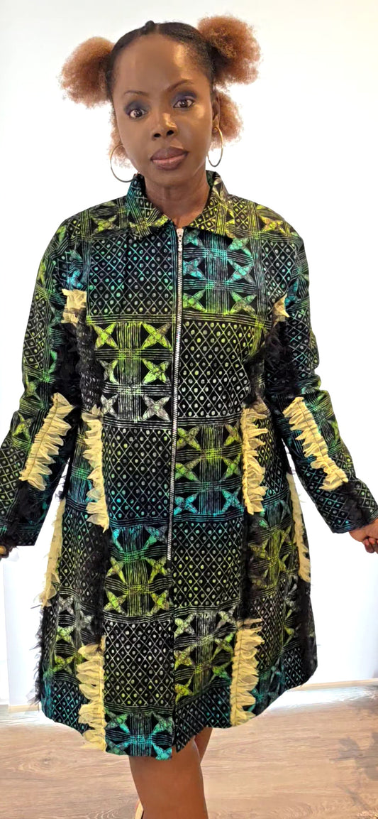 Adanna - Big Adire Suit-like Design Dress with Tulle Design
