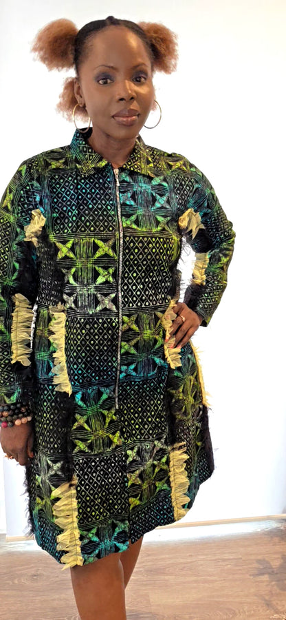 Adanna - Big Adire Suit-like Design Dress with Tulle Design