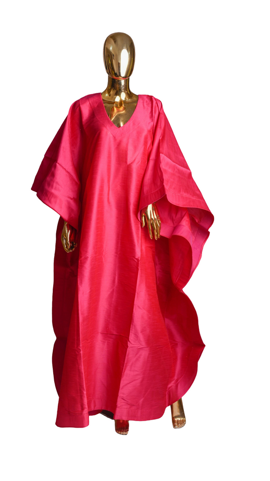 Adunni - Bright Pink Wide-Sleeve V-neck Kaftan with Layered Sides